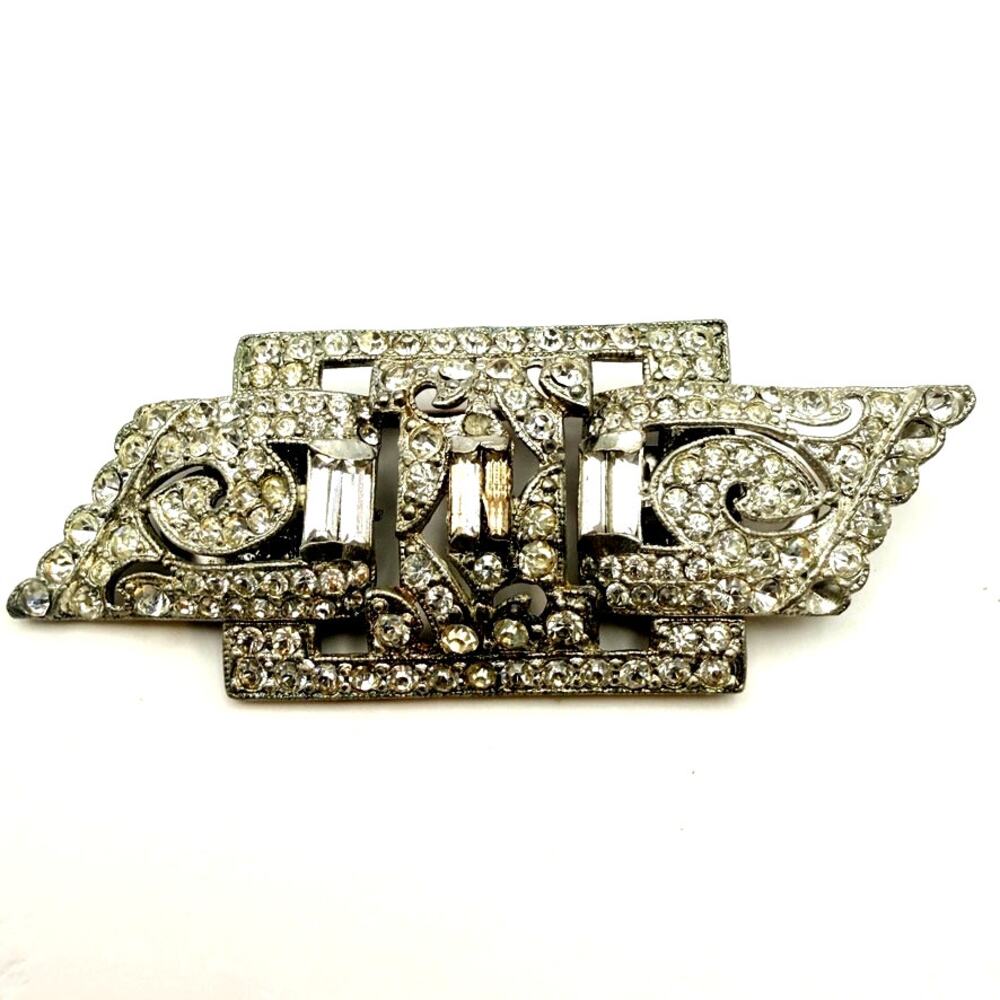 Vintage Coro Art Deco Rhinestone Duette Brooch Dress Clip Set Pave Crystal